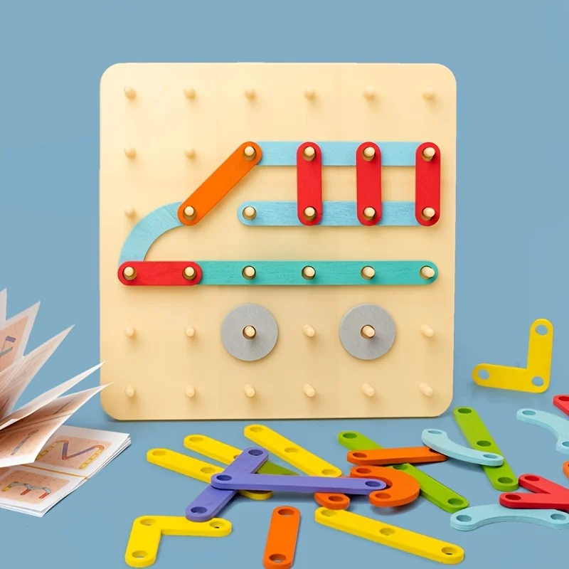 1 Box Children Wooden Geoboard Toys Nail Board Geometric Column Set Construction Puzzle Geometric Pegboard Montessori Sensory To