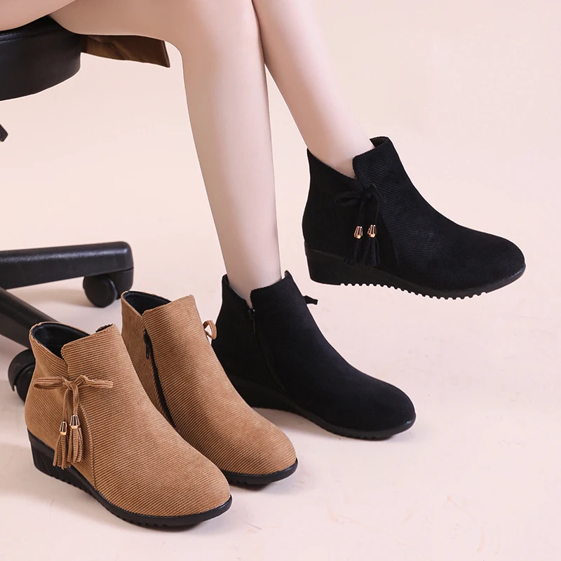 

Женская обувь, повседневные рабочие ботинки на мягкой подошве, женские ботинки из воловьей кожи на платформе, модные офисные ботинки на танкетке, Zapatos Para Mujeres