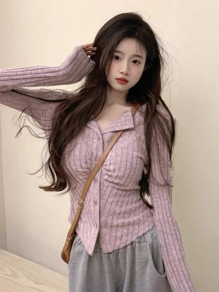 Cardigan Women 90s Vintage Slim Aesthetic Sweater Chic Female Spring Solid Elegant Sweet Girl All-match Temperament Knit Casual