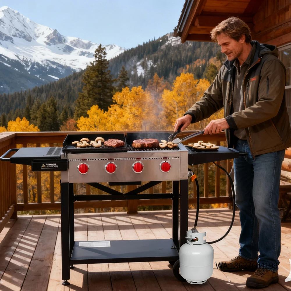 

Functional Gas Oven with Outdoor Grill Cart Easy Cleaning Grills Outdoor Cooking Multi