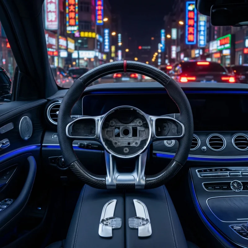 

Customized for Leather Carbon Fiber Luxury Sports Steering Wheel 3/4 Spokes 35mm Grip for S-Class W222