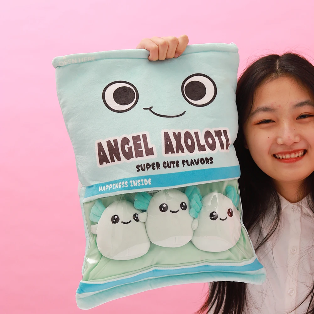 لطيف Axolotl وجبة خفيفة حقيبة وسادة صغيرة Axolotl محشوة الحيوان ألعاب من نسيج مخملي Kawaii لينة Plushies للأطفال والكبار