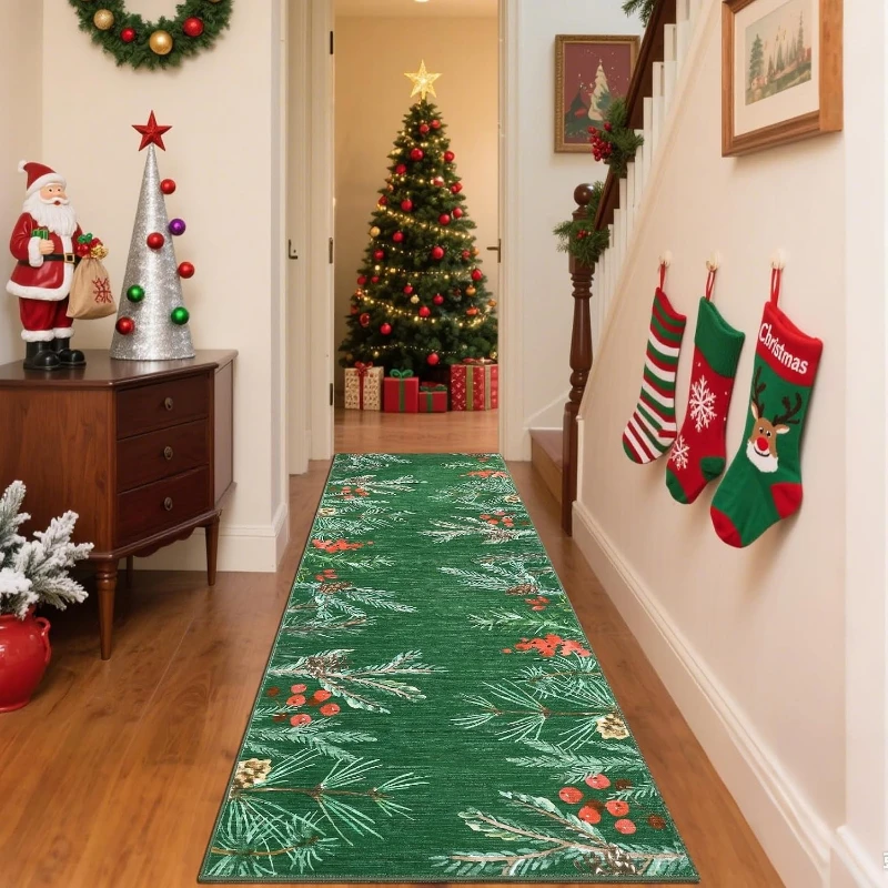 Corridor Carpet Hallway Rug Machine Washable Non-slip Floor Mat Christmas Botanical Leaf Mats Long Runner Rugs Home Decoration
