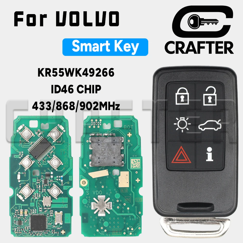 

Key Crafters Smart Card Key KR55WK49266 ID46 CHIP 433/868/902MHz For Volvo S60 S80 XC60 XC70 V40 V60 V70 2007-2016 Keyless Go