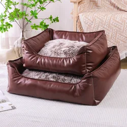Cama para perros cuadrada de piel sintética cálida con felpa