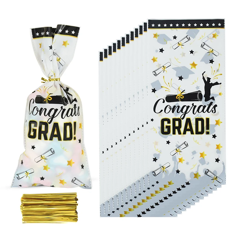 

100pcs Graduation Congratulation Gift Bags Doctor Hat Candy Packaging Bag for Graduation Party Decoration Congrats Cookies Bags