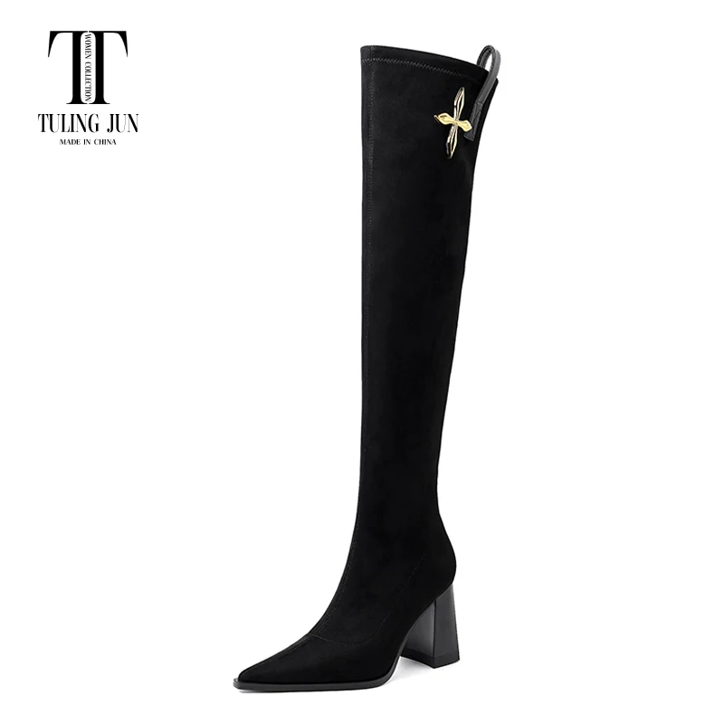 

TULING JUN 2023Winter Elasticity Women's Boot Pointed Toe Chunky High Heel Elegant Temperament Comfort Fashion Shoes For Women L
