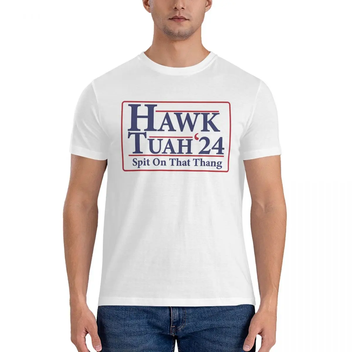 Men's T-Shirt Epic Novelty 100% Cotton Tee Shirt Short Sleeve Hawk Tuah Spit On That Thang T Shirts Round Neck Tops Printed