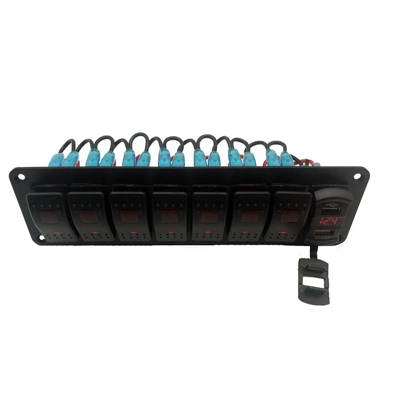 Car Waterproof Marine Boat Rocker Switch Panel 8 Gang 12V/24V Circuit Breaker Dual USB Slots Light Button