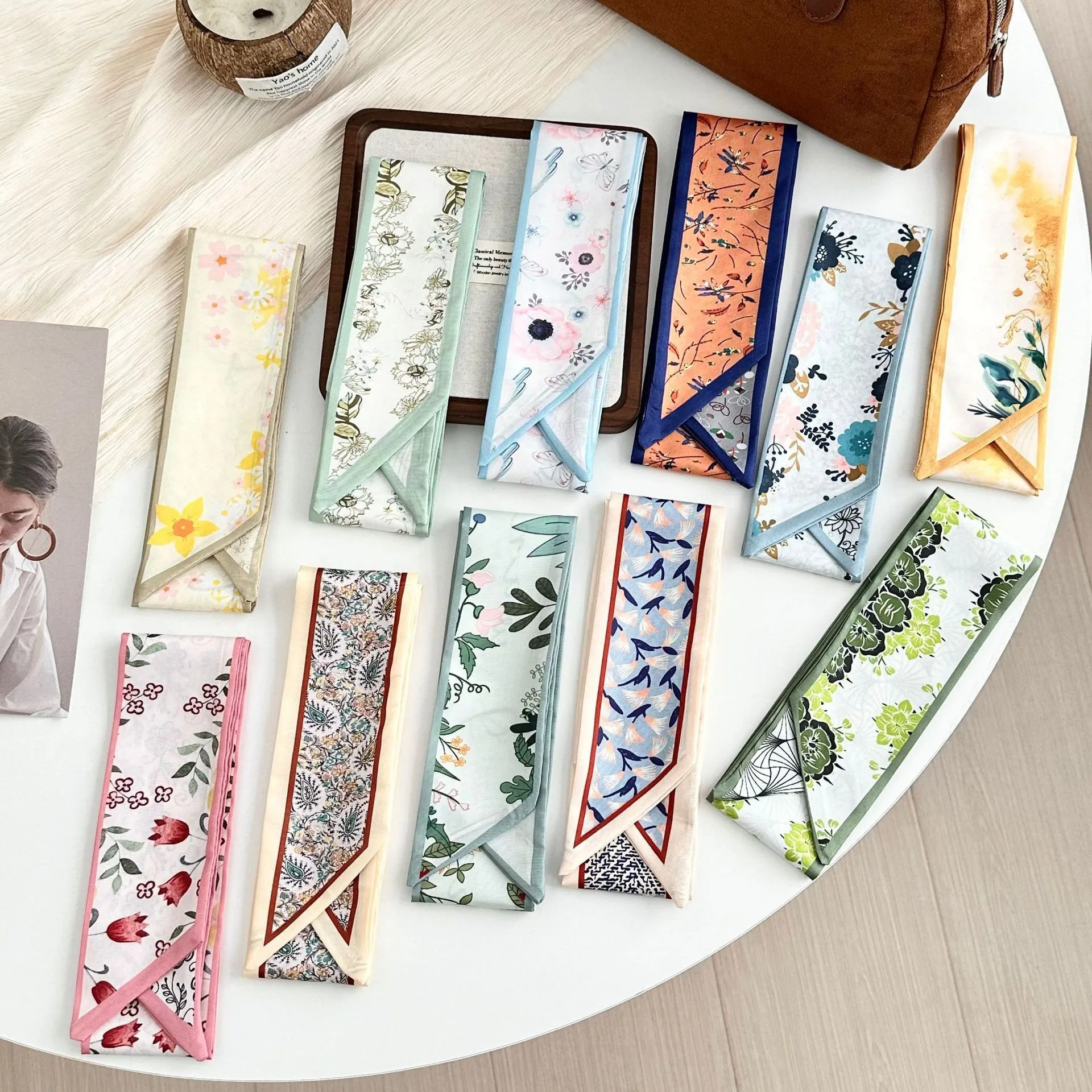 Long Fresh-looking Floral Scarf; Bow Hairband; for Women, Lightweight Versatile Bandana Style, Daily Office Party Vacation Boho