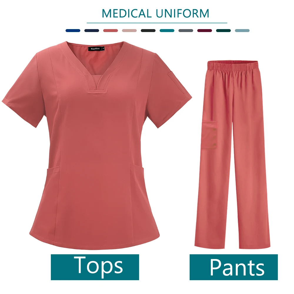 Nurse Medical Uniform High Quality Pet Grooming Care Workwear Set Scrubs Operating Room Surgical Gown Short Sleeve Elastic Pants