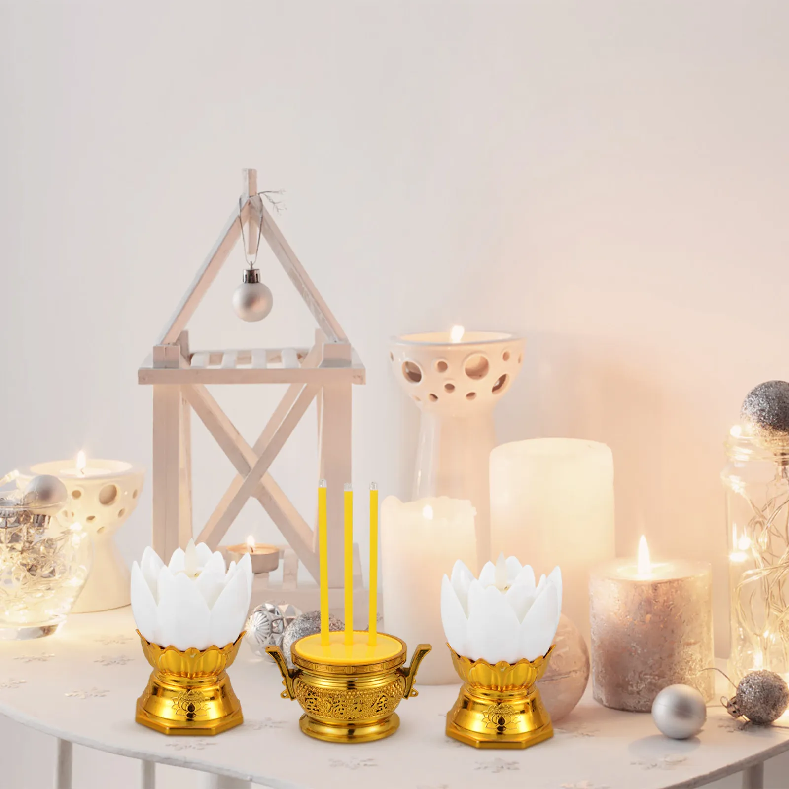 1Set LED Lotus Lamp Electric Incense Burner Set Buddhist Supplies Decoration Lighting Multipurpose Use Ritual Meditation Home