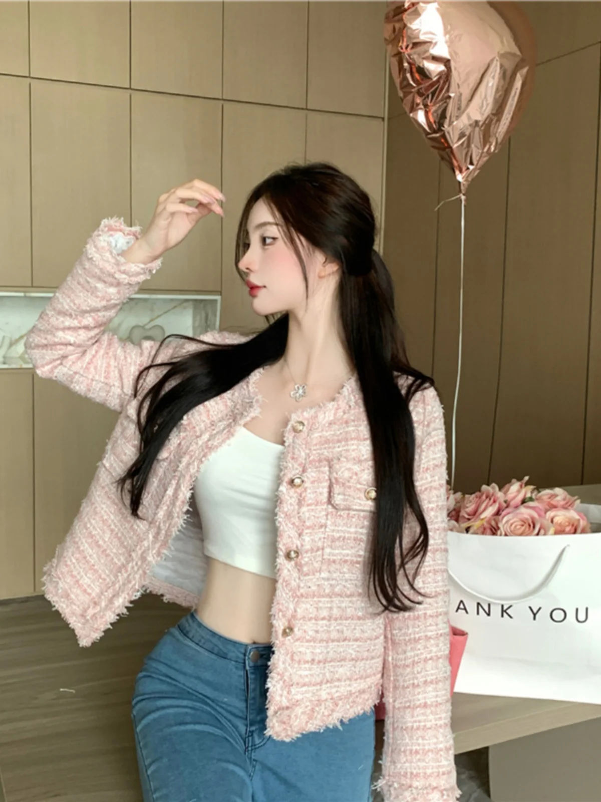 

Fall Winter 2024 New Sle ort Svel Polyester Fiber Outerwear Women's Faionable Tassel Trimmed Tweed Jaet Sweet S...