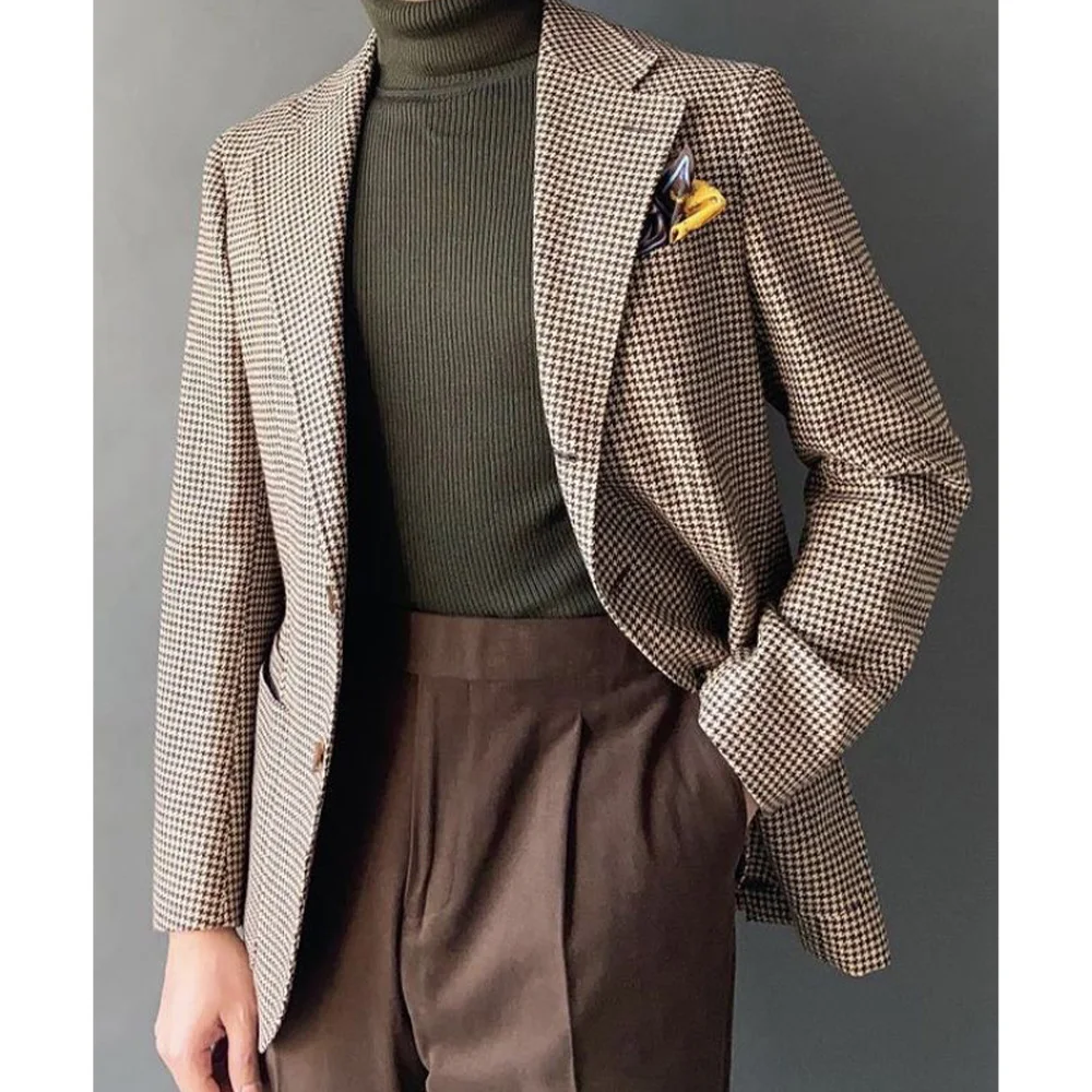 

Mens Houndstooth Suit Jacket Single Breasted Comfortable Breathable Slim Fit Blazer Business Casual Mens Jacket Modern Tailored