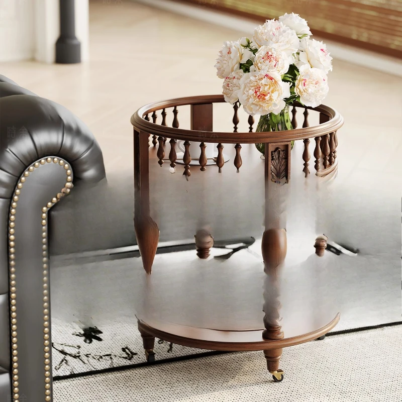 

Dining car French retro solid wood trolley American living room movable coffee table