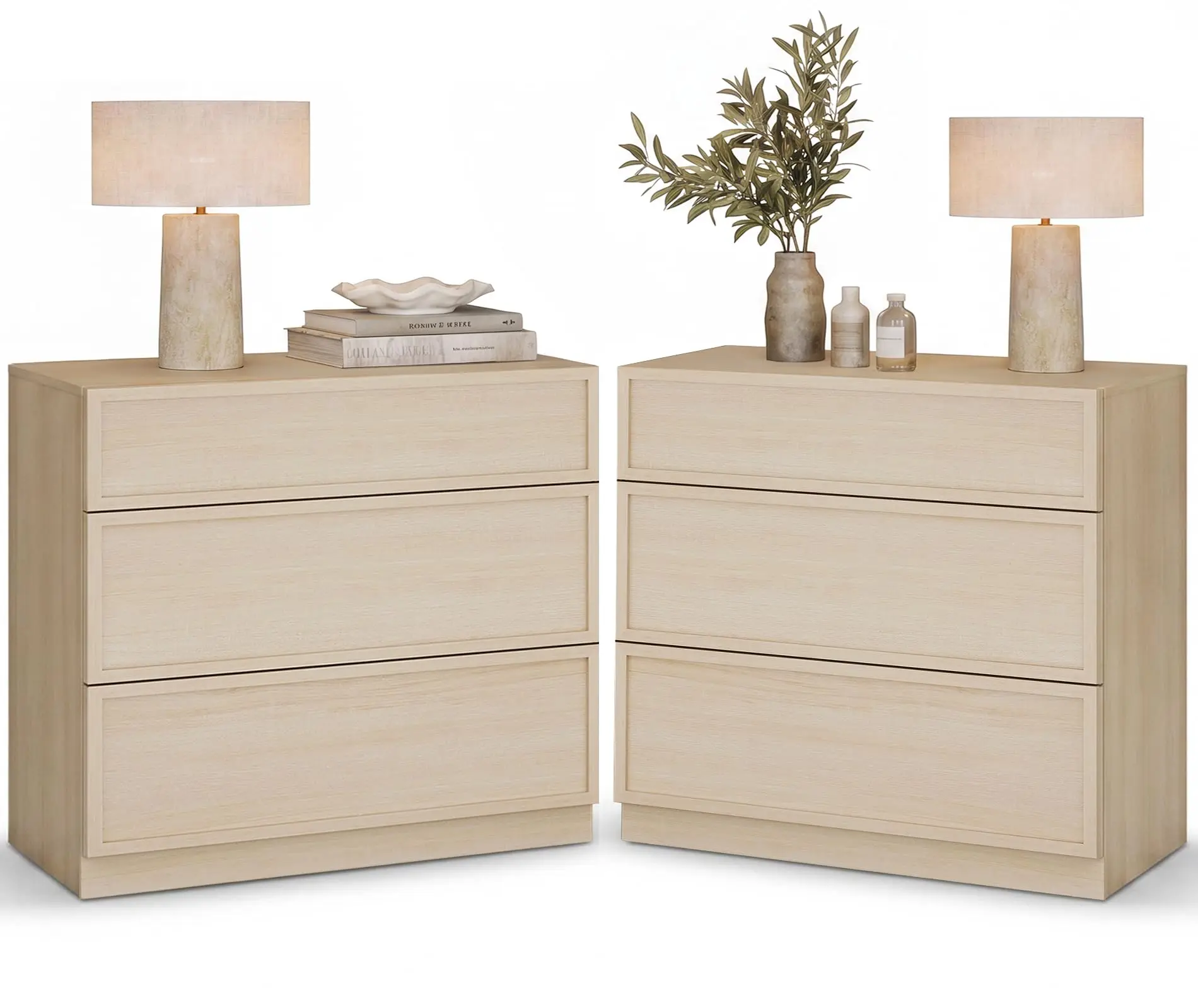 Wided Nightstand with 3 Drawers, Modern Tall End Table with Large Storage for Bedroom, Bedroom Wooden Side Table and