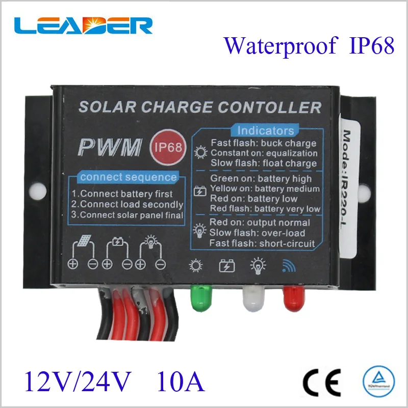 1PCS 10A Waterproof  of Solar Panel Battery Solar Charge Controller PV System Solar Charge Controller 12V 24V LED Display