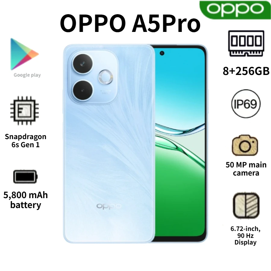OPPO A5 Pro 2026 Global Version Smartphone: 6.67-inch Display, 5800mAh Battery, 50MP Dual Camera, Dual SIM, 8GB+256GB