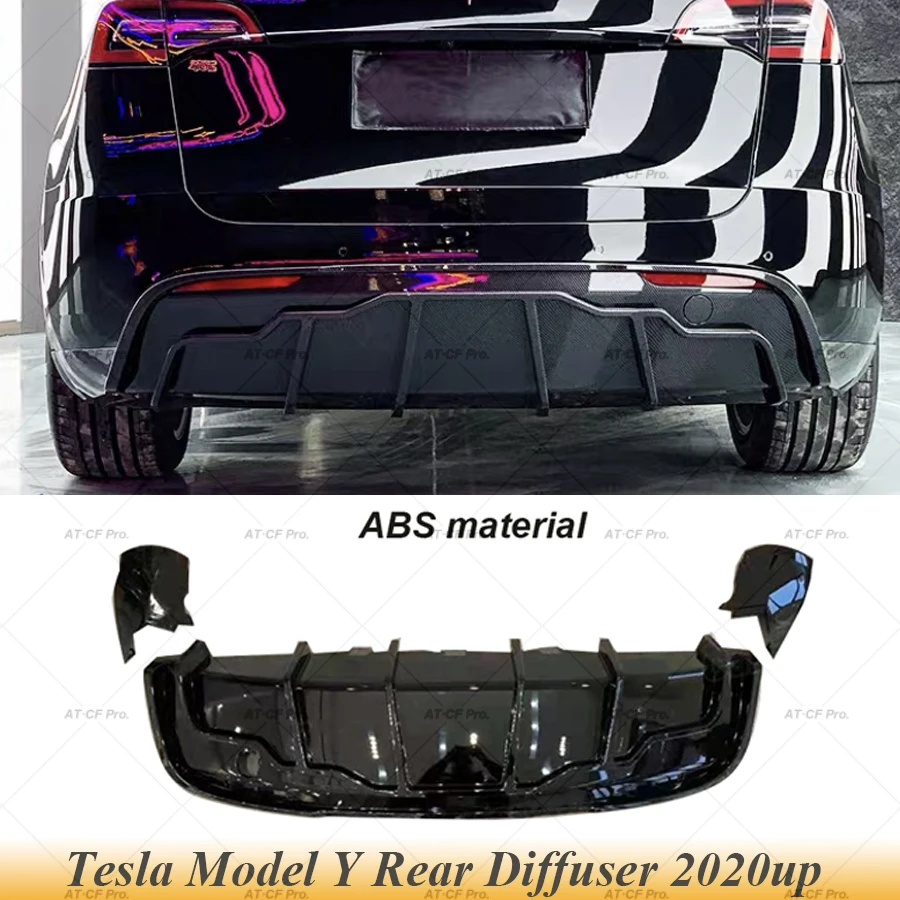 Model Y ABS Glossy black Carbon Color Rear Bumper Diffuser Lip Side Splitter Guard Plate Cover Chin Lid For Tesla Model Y 2020+