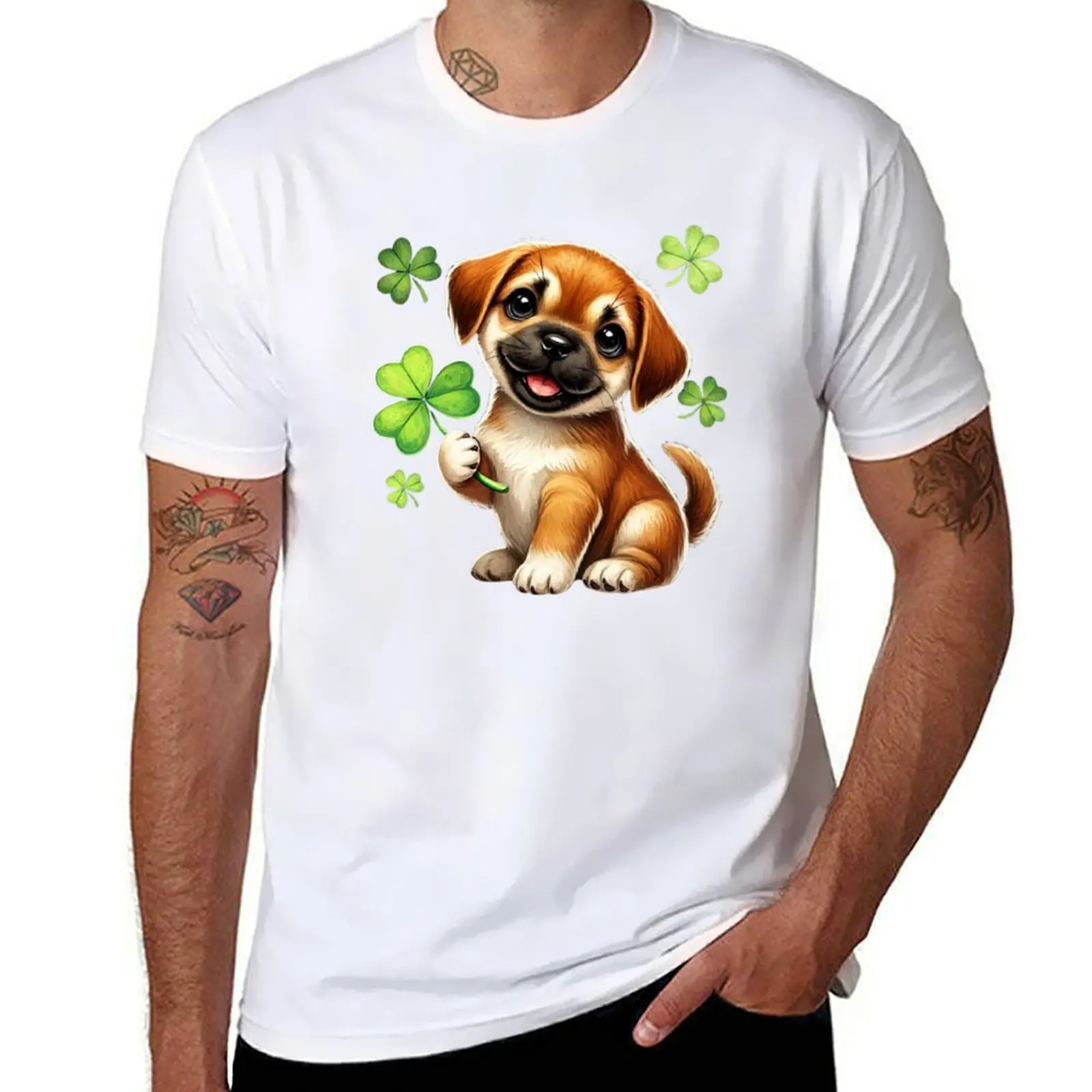 

Dog Holding Shamrock for St Patricks Day T-Shirt t shirts for man graphic tees t shirts for man cotton funny T-Shirt