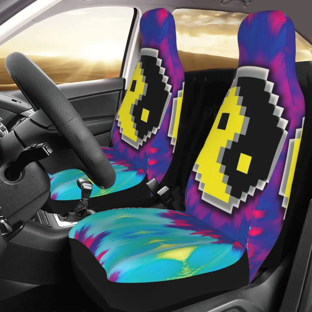 

Colorful Bit Yin Yang Car Seat Cover Custom Printing Universal Front Protector Accessories Cushion Set
