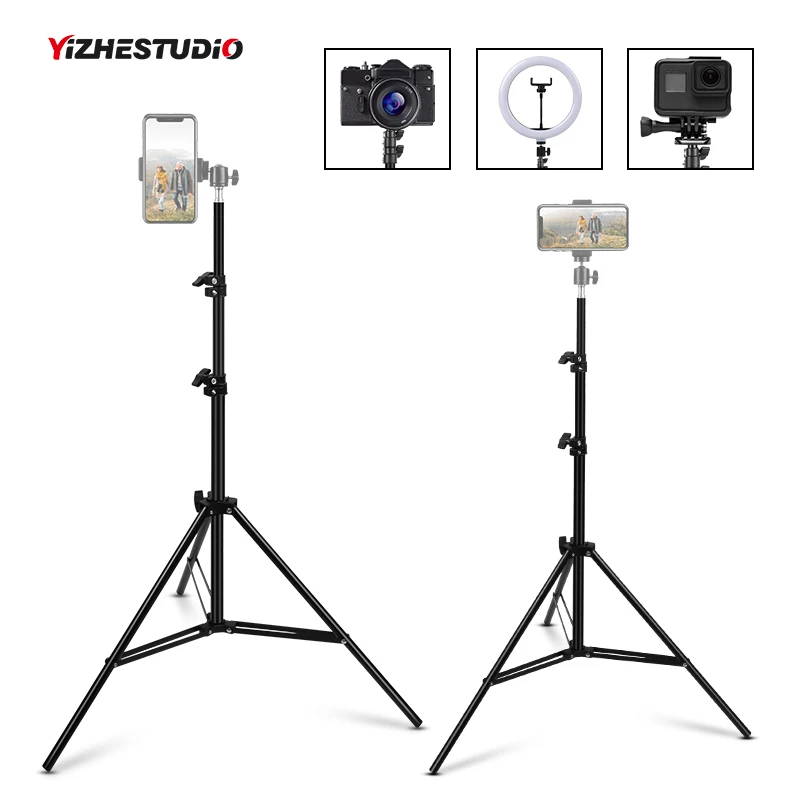 Yizhestudio 1.1m/1.6m/2.0 Heigth Aluminum Tripod with 1/4 Screw for Gopro Huawei Phone Live Vlog Photography Selfie Stick Stand