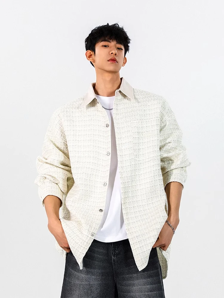 

Preppy Lazy Sle Men's Plaid Jaet Spring Autumn Casual Breathable Polyester Fiber Long Sve Button up Coat for Couples
