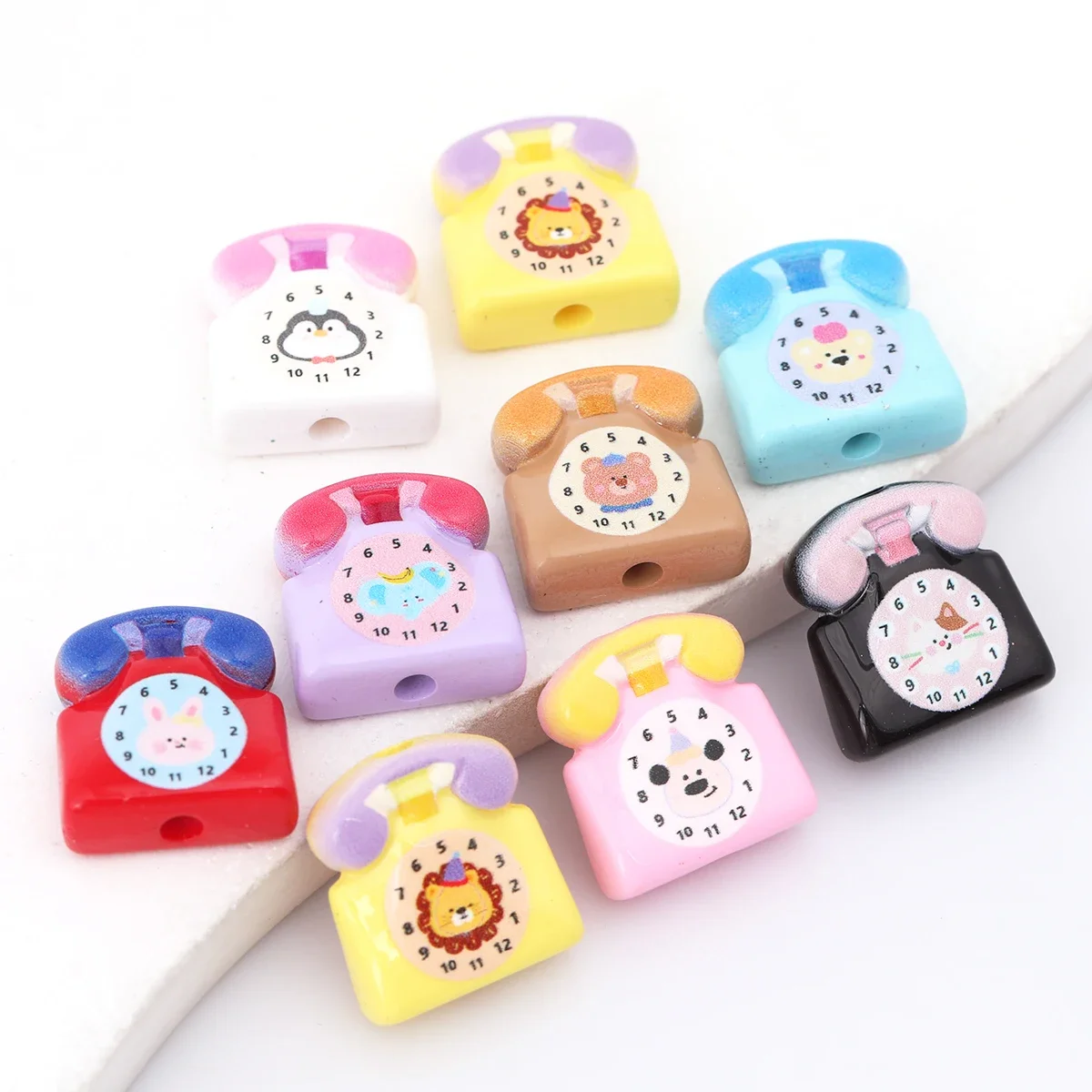 7pcs Random Color 1.6x1.7cm Cartoon Telephone Acrylic Loose Beads DIY Handmade Bracelet Jewelry Craft Supplies