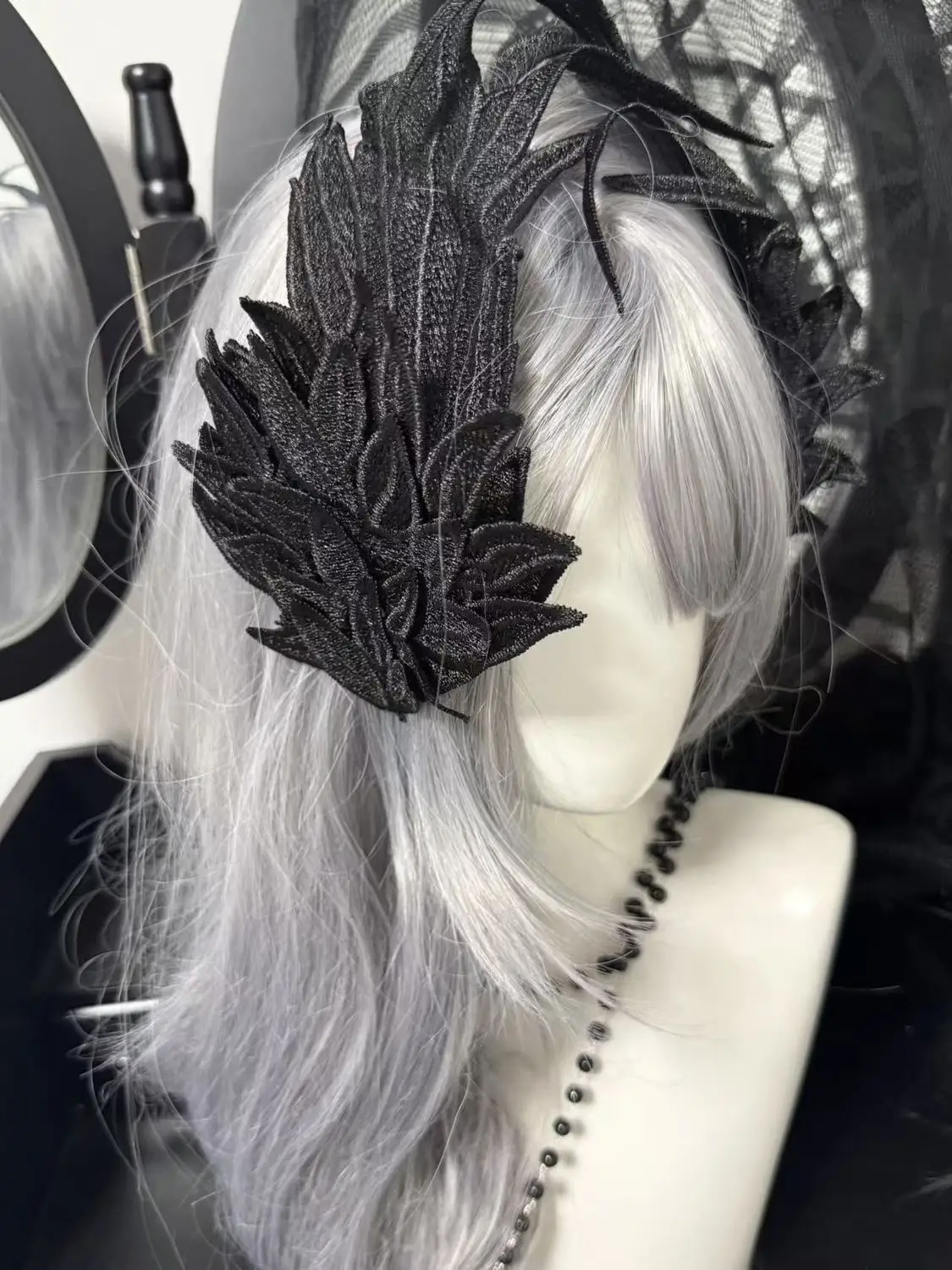 Lolita Headwear Angel Wings Feather Black White Party Performance Style gothic lolita Wing Hair Ornament