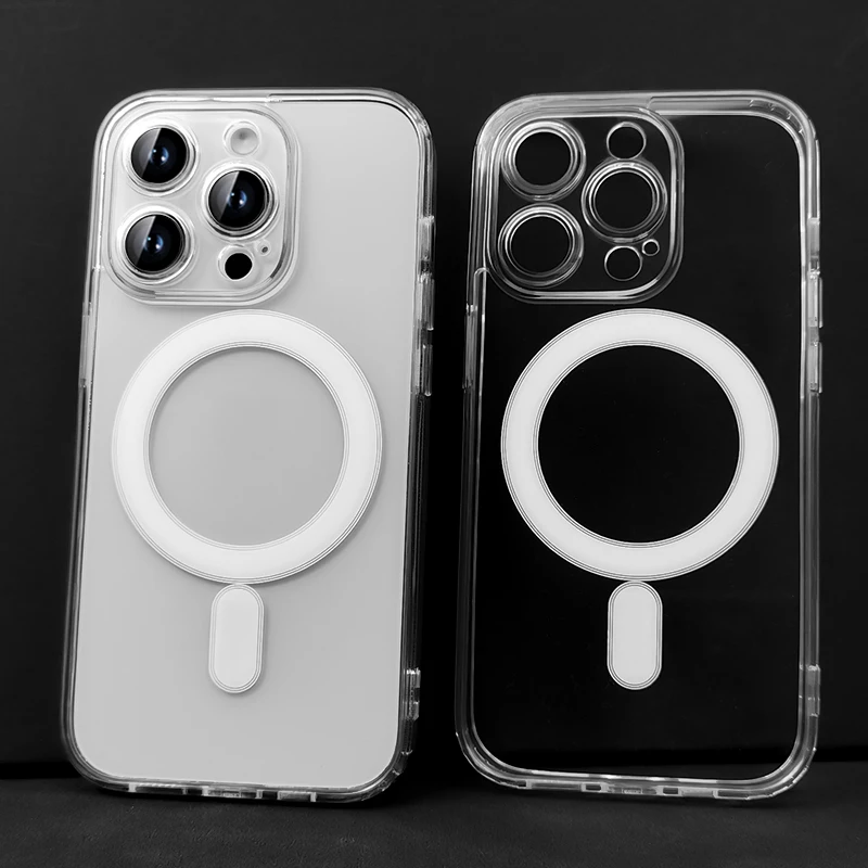 Luksusowe przezroczyste etui magsafe iphone 12 13 14 15 16 pro max Kwadratowa ramka twarda akrylowa tablica magnetyczna przezroczysta osłona