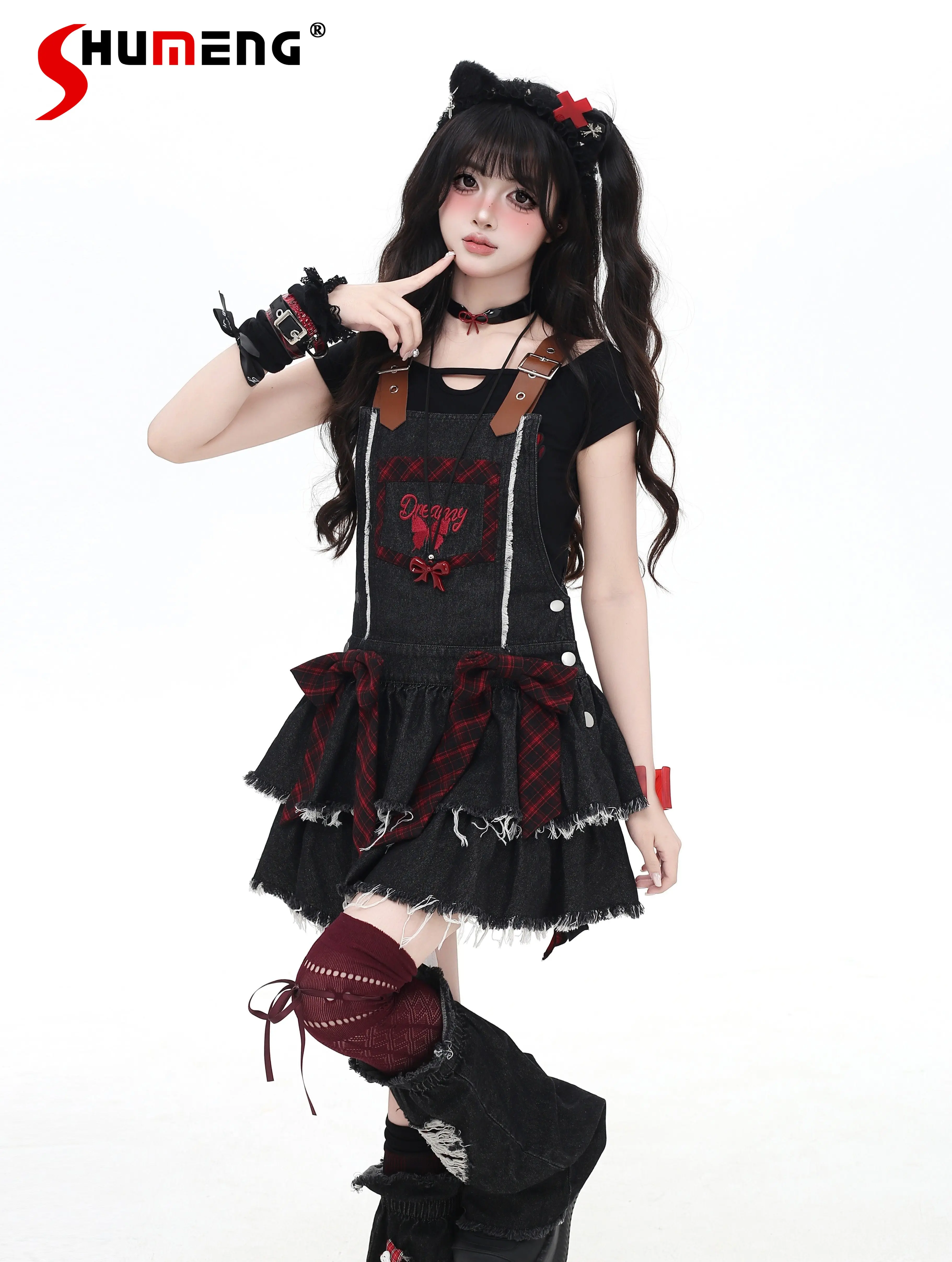 

Оригинальная джинсовая юбка-сарафан Sweet Cool Girl с вышивкой и бантом, с завышенной талией, А-силуэт, короткая, для женщин, лето 2026