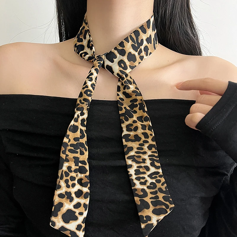 Leopard Print Bag Skinny Silk Scarf For Women Luxury Foulard Women Tie Fashion Head Scarves