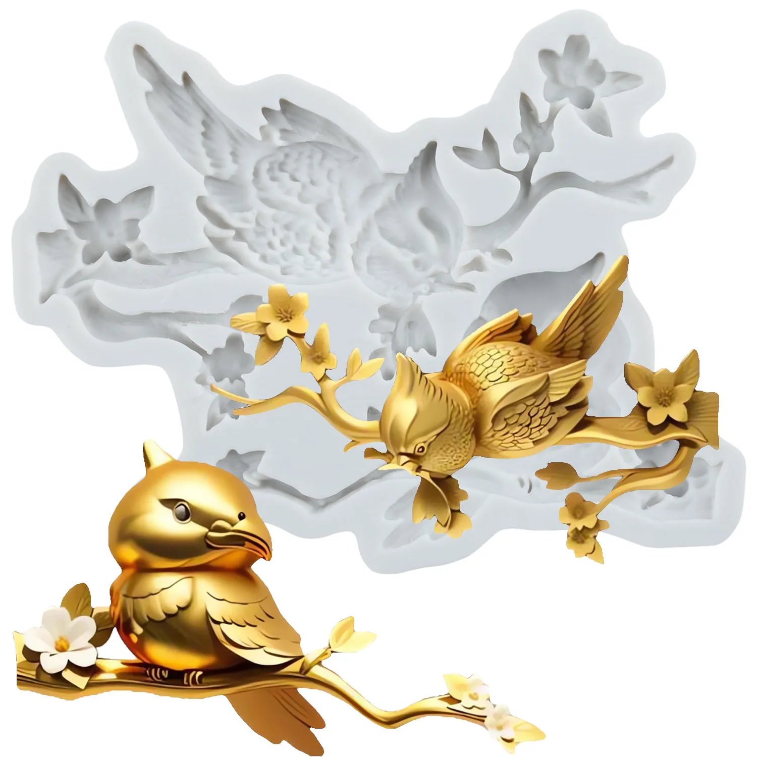 Bird Magpie Silicone Molds Branch Fondant Cake Decorating Tools Cupcake Topper Candy Sugar Craft Gum Paste Polymer Clay