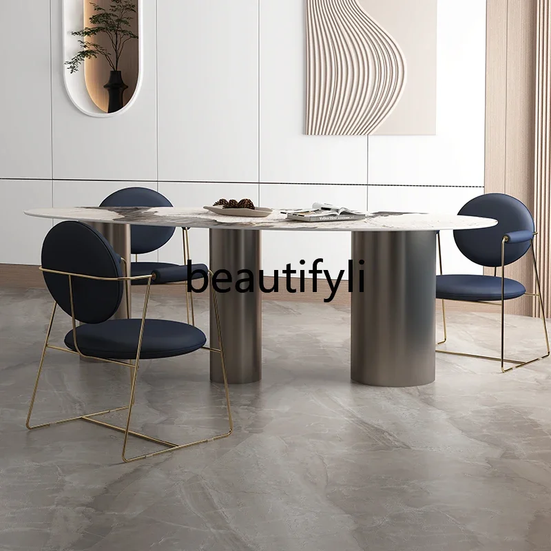 Oval imported bright rock slab dining table simple modern dining table