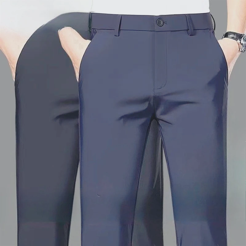 Invisible Crotch Pants Summer Thin Men's Business Straight Ice Silk Elastic Anti-wrinkle Casual Pants Office Dating Convenience