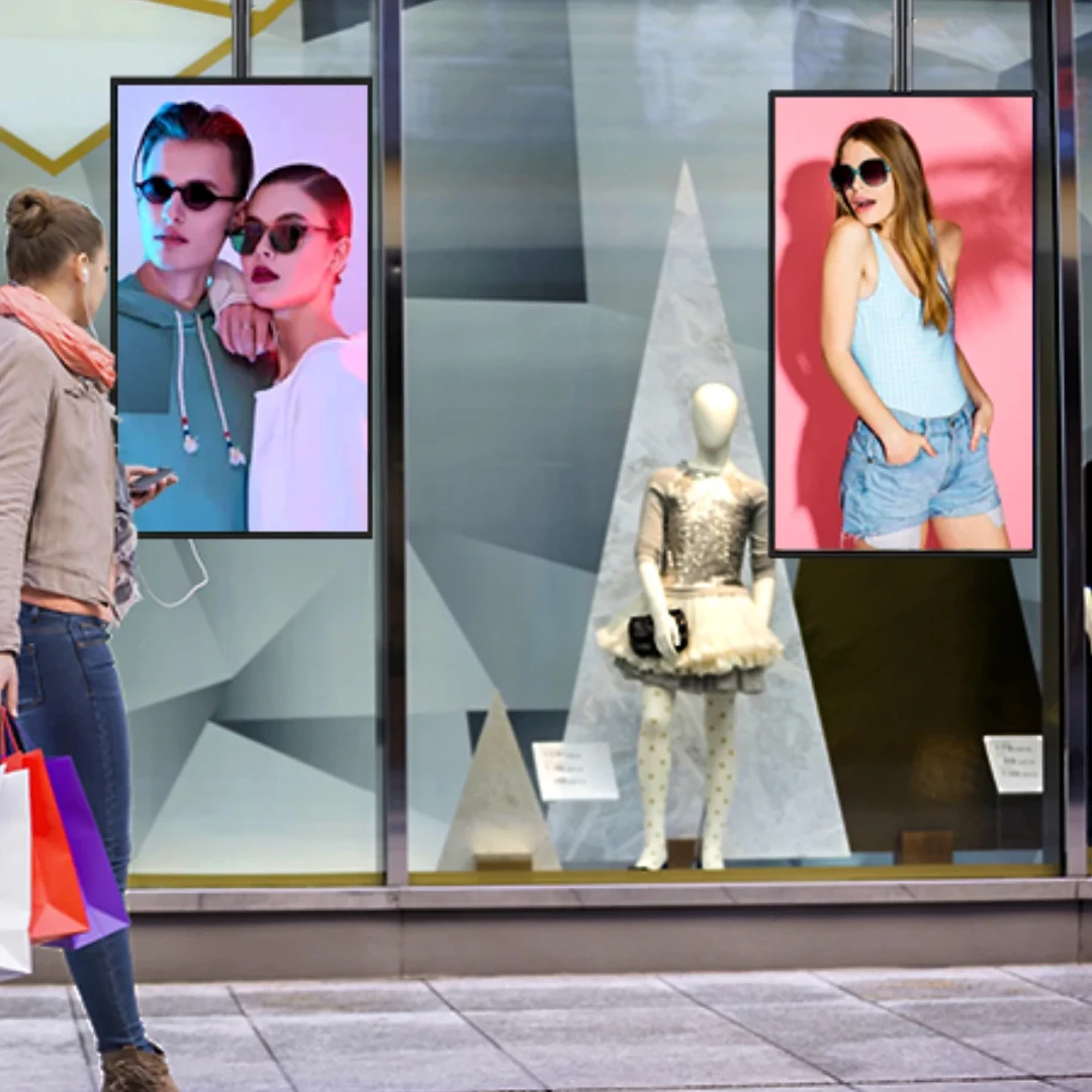 Layar LCD Iklan Jendela dengan Kecerahan Tinggi 1000-2500 Nits untuk Display Jendela Toko dan Signage Digital