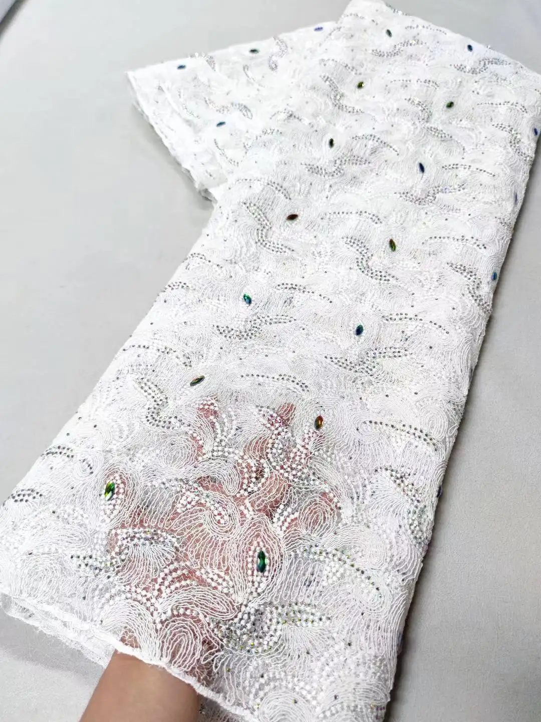 

Высококачественная африканская нигерийская тюлевая кружевная ткань с пайетками для выпускных платьев, вышивка бисером, сетчатая ткань для шитья, 5 ярдов, XL102