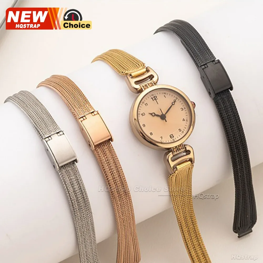 8mm 10mm Vintage Butterfly Mesh Strap Fashion Women's Stainless Steel Watch Straps Thin Milan Small Size Bracelet Gift Wristband