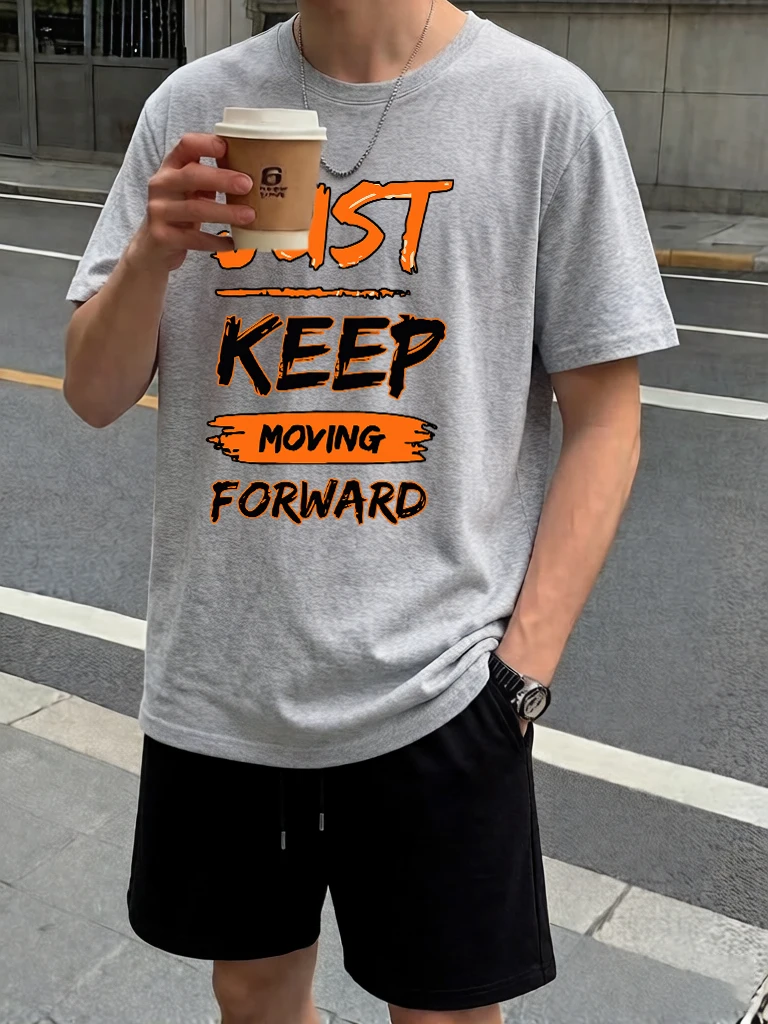 

Just Keep Moving Forward Pattern Stretch Basics Tees & Shorts Male Suits Summer Fashion Pants Cotton Casual Running Short Sleeve