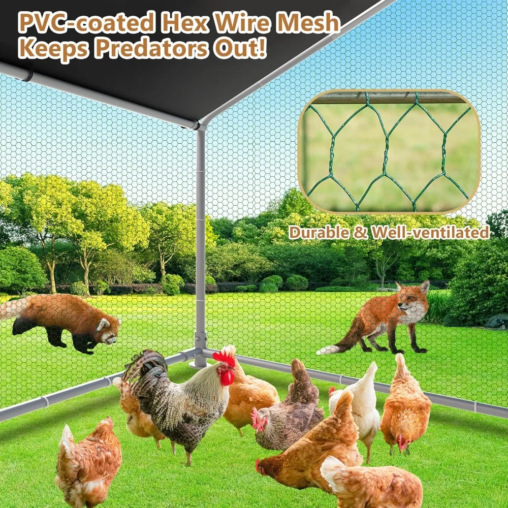 Großer Hühnerstall aus Metall, 31,8 x 9,84 x 6,6 Fuß, Hühnerläufe für den Hof mit Deckel, begehbare Hühnerstall für 10 Hühner, strapazierfähiges Chi