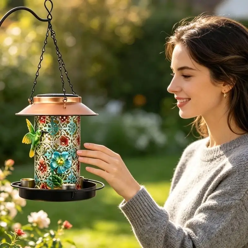 ソーラー屋外ガーデンライト鳥の餌箱付き屋外ガーデン装飾屋外中庭ツリーハンギングランプパティオヤード用m4yd