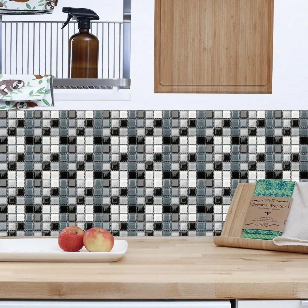 10PCS 10x10cm Self-adhesive Tile Stickers DIY Removable Mosaic Sticker PVC 3D Effect Wall Decal Kitchen Bathroom Decor