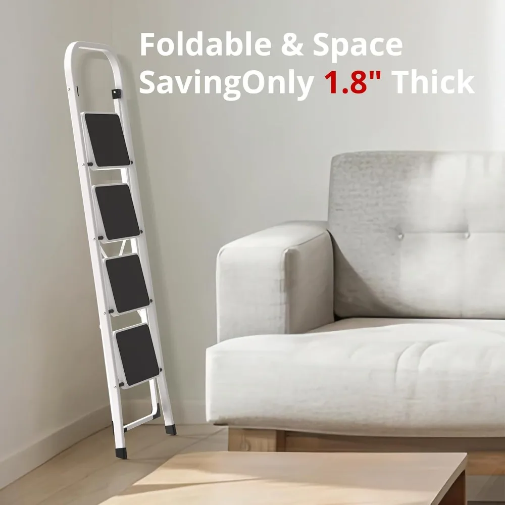 مقعد قابل للطي مع حواف مضادة للانزلاق للبالغين، سعة وزن 330 رطلاً، مناسبة للمطبخ والاستخدام المنزلي، أبيض