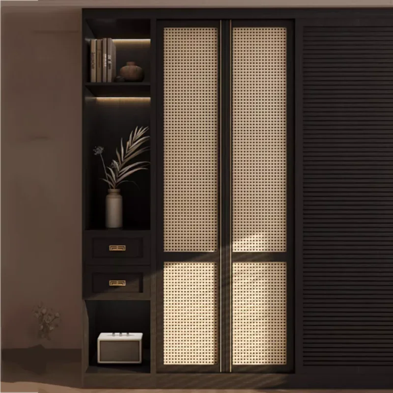Versatile  Wardrobes Rattan Luxury Bedroom Sliding Door Clothes Closet Organizer Storage Guarda Roupas Furniture