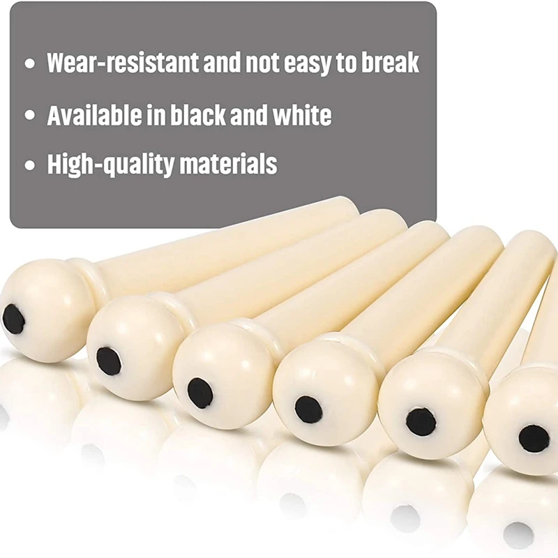 36 قطعة من دبابيس جسر الجيتار الصوتي باللونين الأبيض والأسود مع مزيل مجتذب دبوس الجسر قطعة واحدة في الجيتار