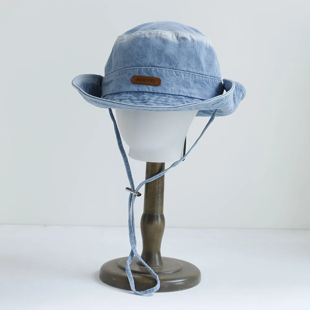 

Bucket Hat Denim Newsboy Cap Women Wide Brim Sun Protection Chin Strap For Fishing Climb Summer Outdoor