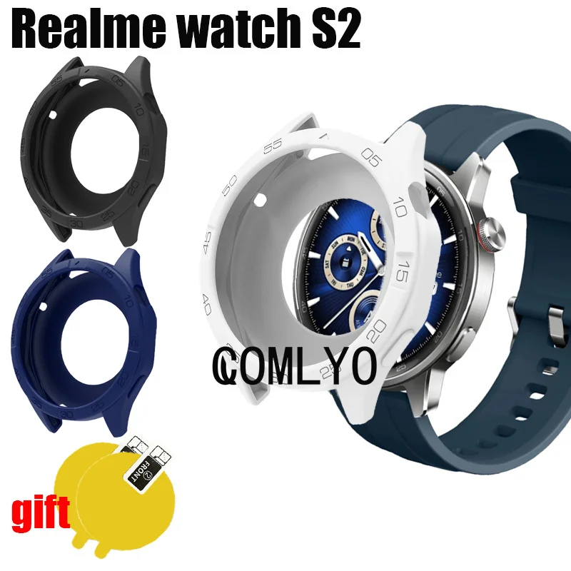 

Для Realme Watch S2 чехол для умных часов защитный бампер силиконовый мягкий полукрышка защитная пленка для экрана
