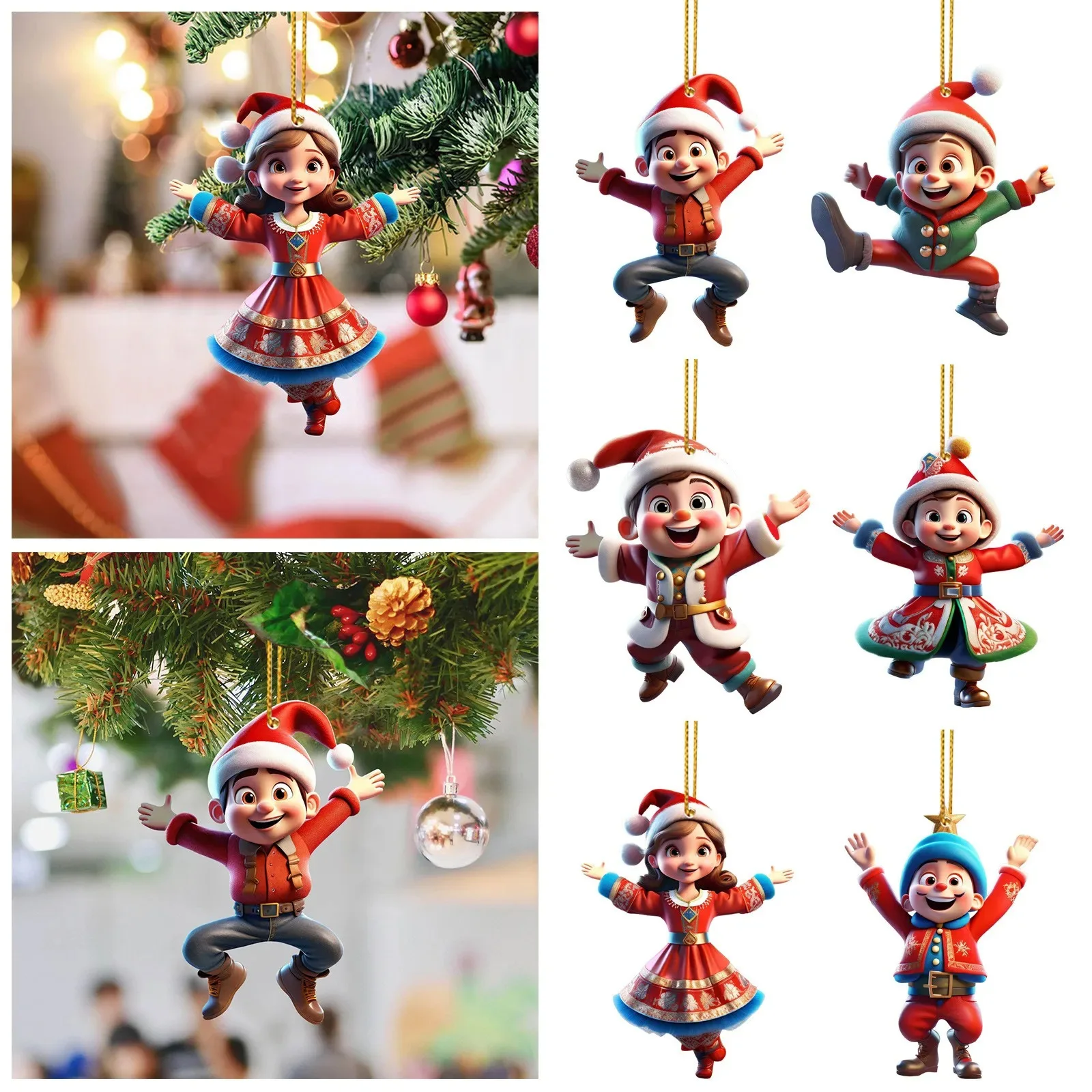 Cartoon Ethnic Costume Girl Christmas Tree Ornament Keyring Cute Christmas Gift Acrylic Santa Hat Boy Leather Shoes Fun Pendant