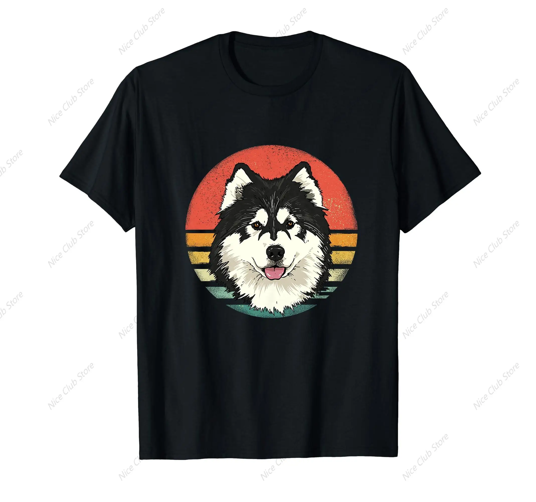 Alaskan Malamute Dog Face Retro Style Animal Malamute Mom T-Shirt