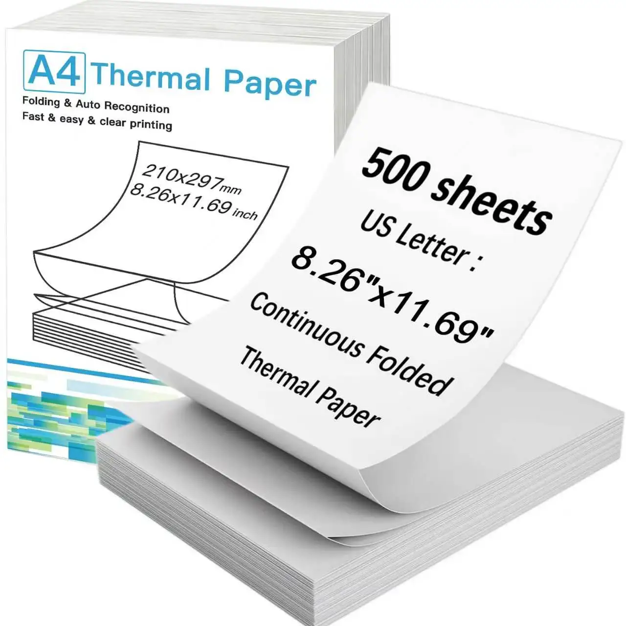 500 Sheets A4 Letter Size Thermal Receipt Paper Quick-Drying Inkless Compatible with Home Office School A4 Thermal Printers